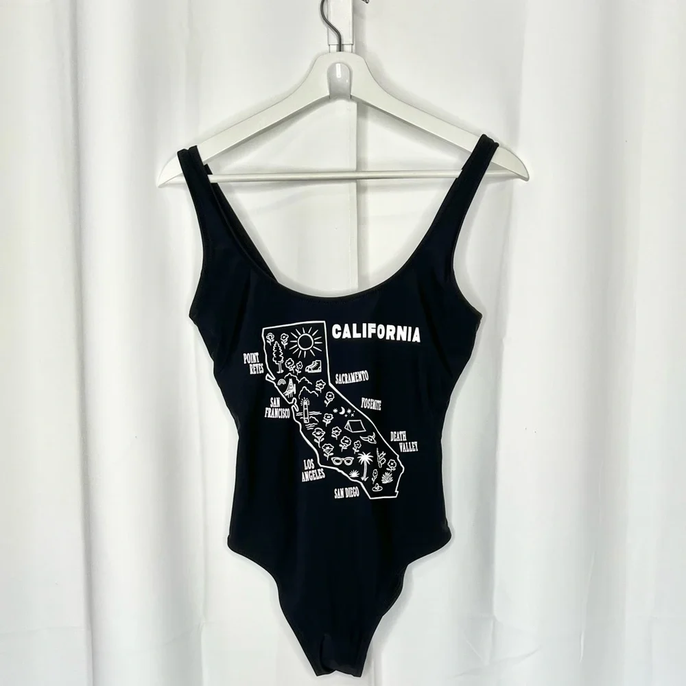 “CALIFORNIA” Black/White One Piece Swimsuit D